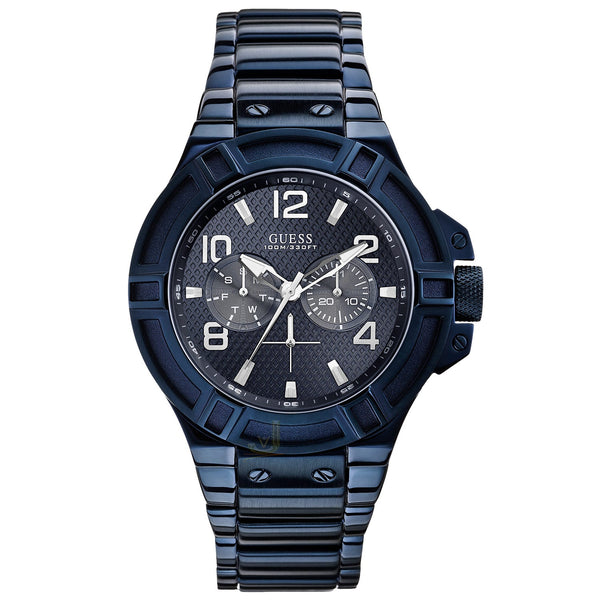 Shop Guess Rigor Multifunction Black Dial Blue Steel Strap Watch for Men - W0218G4 in USA