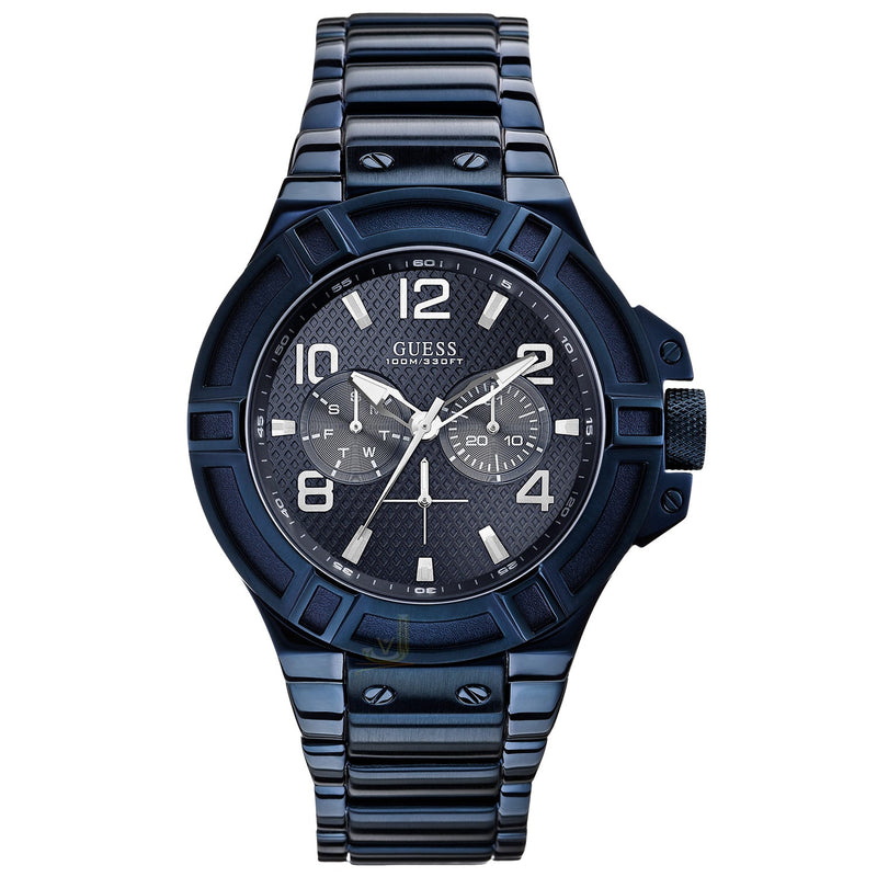 Guess Rigor Multifunction Black Dial Blue Steel Strap Watch for Men - W0218G4 Buy Now By Guess