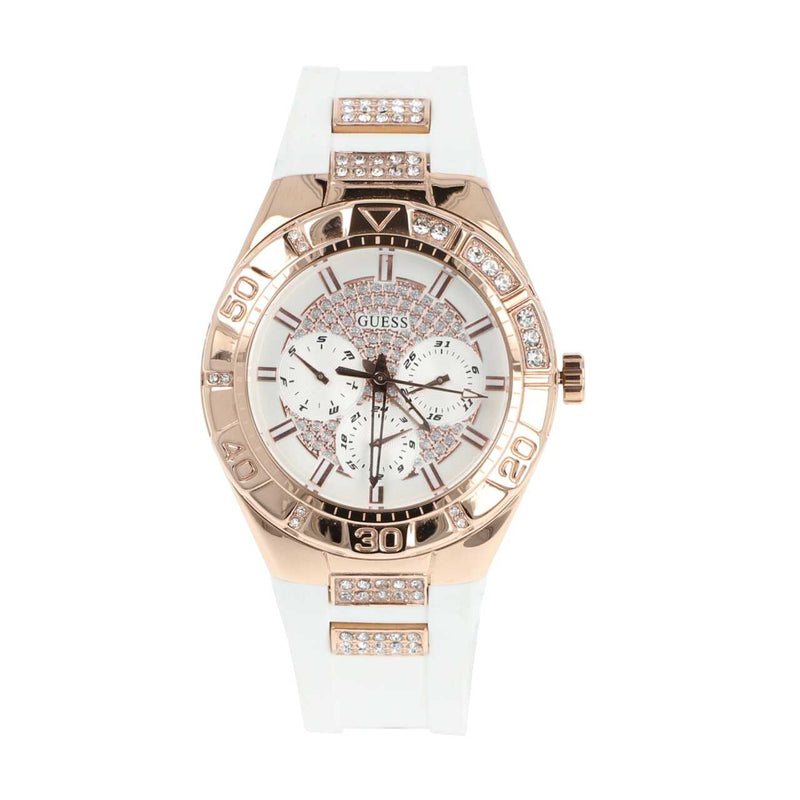 Guess Luna Diamonds White Dial White Rubber Strap Watch for Women - W0653L4 Buy Now By Guess