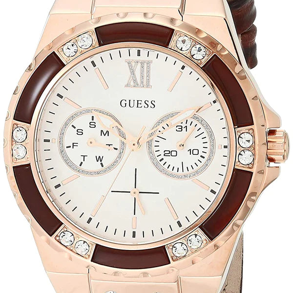 Guess Limelight Analog White Dial Brown Leather Strap Watch For Women - W0775l14 Buy Now By Guess