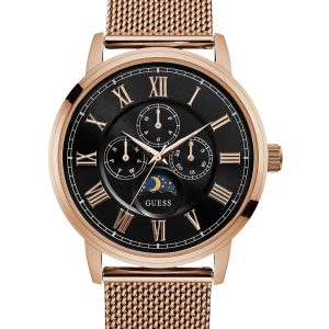 Shop Guess Delancy Black Dial Rose Gold Mesh Bracelet Watch for Men - W0871G5 in USA