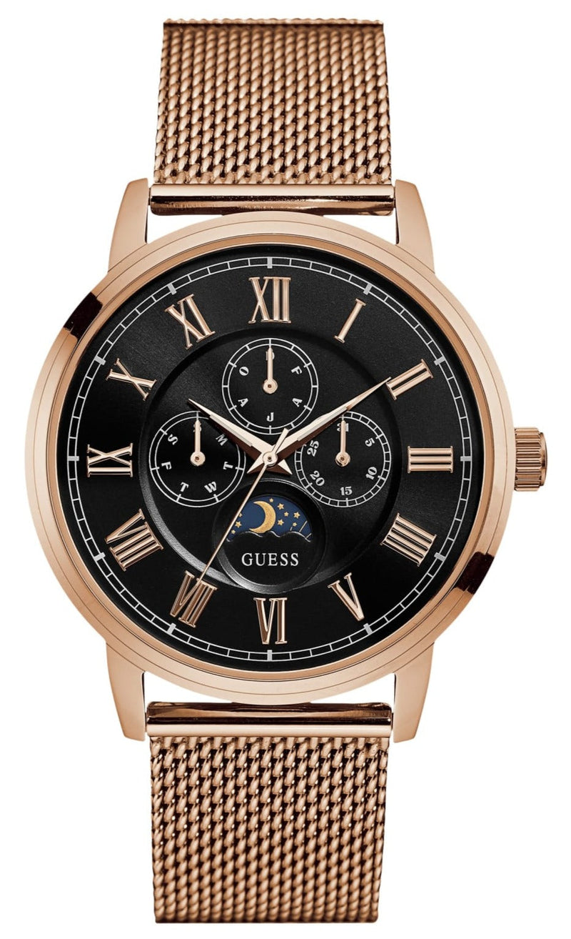 Shop Guess Delancy Black Dial Rose Gold Mesh Bracelet Watch for Men - W0871G5 in USA
