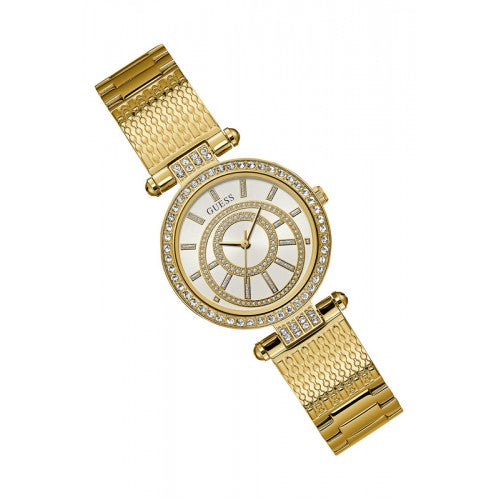 Guess Muse Crystals White Dial Rose Gold Steel Strap Watch For Women - W1008L2 Buy Now By Guess