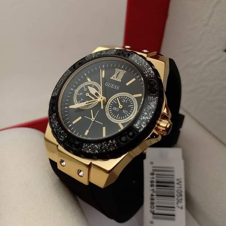 Shop Guess Black Dial Black Rubber Strap Watch For Women - W1053L7 in USA