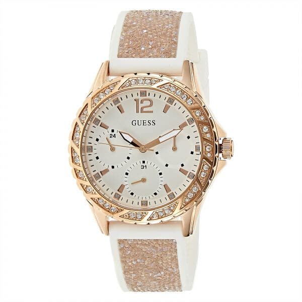 Guess Swirl Quartz Silver Dial White Rubber Strap Watch For Women - W1096l2 Buy Now By Guess