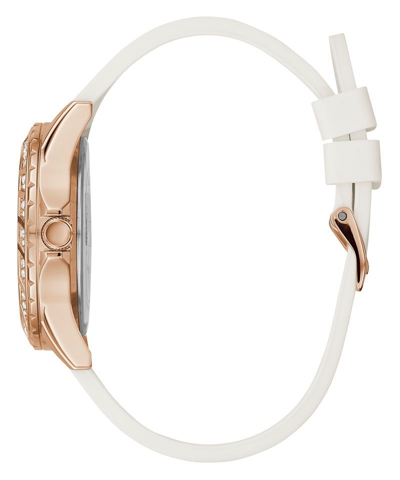 Guess Swirl Quartz Silver Dial White Rubber Strap Watch For Women - W1096l2 Buy Now By Guess