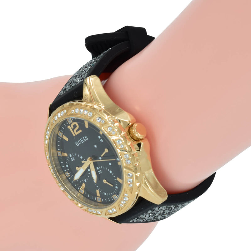 Guess Swirl Quartz Black Dial Black Silicone Strap Watch for Women - W1096L3 Buy Now By Guess