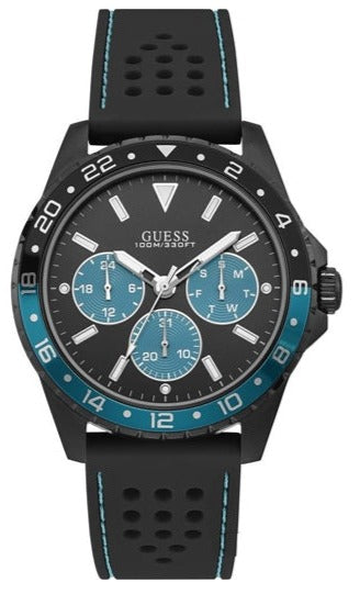 Shop Guess Odyssey Quartz Black Dial Black Leather Strap Watch For Men - W1108G5 in USA