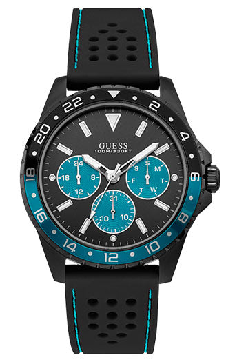 Shop Guess Odyssey Quartz Black Dial Black Leather Strap Watch For Men - W1108G5 in USA