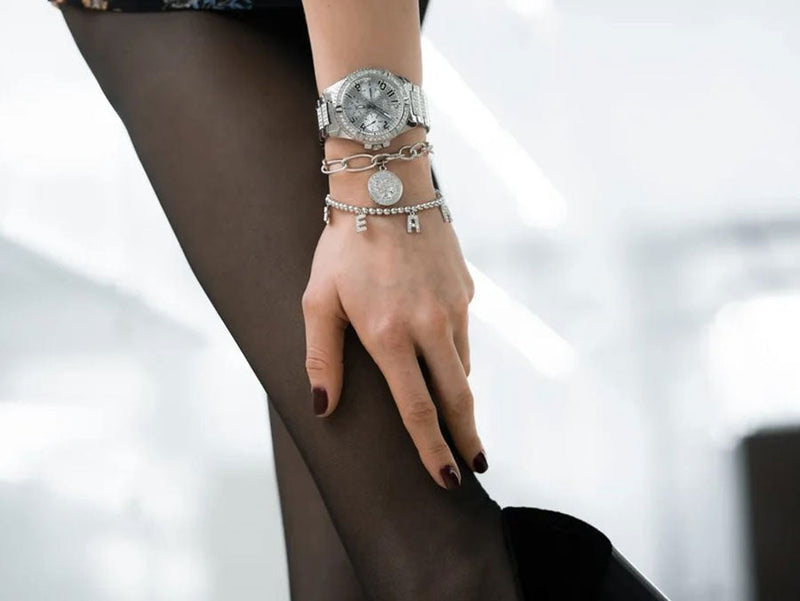 Guess Frontier Diamonds Silver Dial Silver Steel Strap Watch For Women - W1156L1 Buy Now By Guess