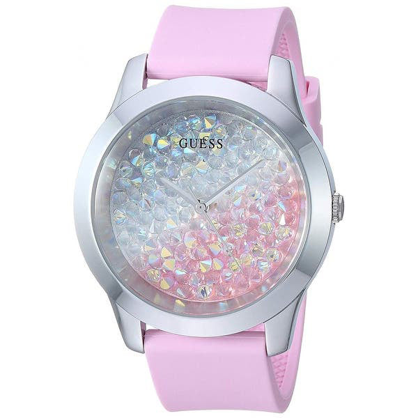 Guess Crush Crystals Silver Dial Pink Rubber Strap Watch for Women - W1223L1 Buy Now By Guess