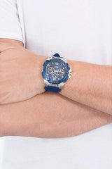 Guess Genesis Multi Function Analog Blue Dial Blue Rubber Strap Watch For Men - W1254G1 Buy Now By Guess