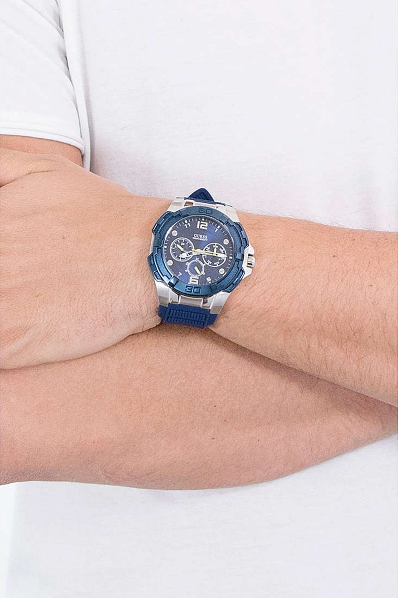 Guess Genesis Multi Function Analog Blue Dial Blue Rubber Strap Watch For Men - W1254G1 Buy Now By Guess