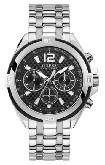 Guess Surge Chronograph Black Dial Silver Steel Strap Watch for Men - W1258G1 Buy Now By Guess