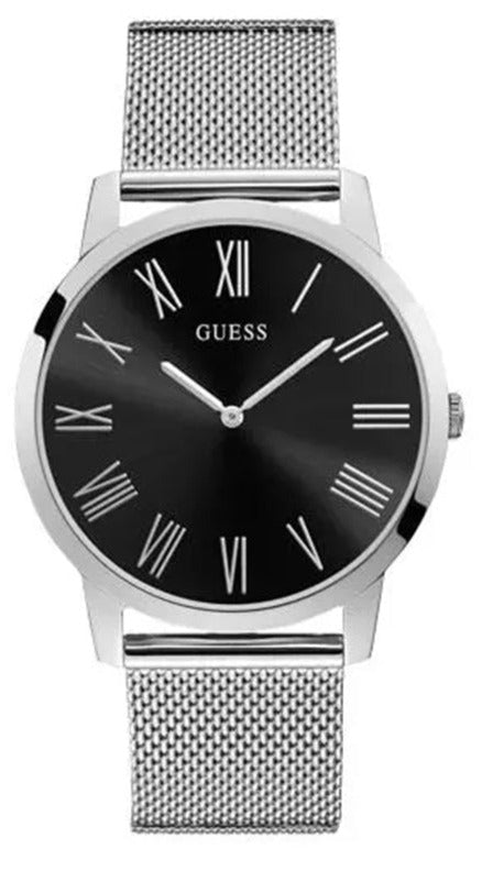 Shop Guess Analog Black Dial Silver Mesh Bracelet Watch for Men - W1263G1 in USA