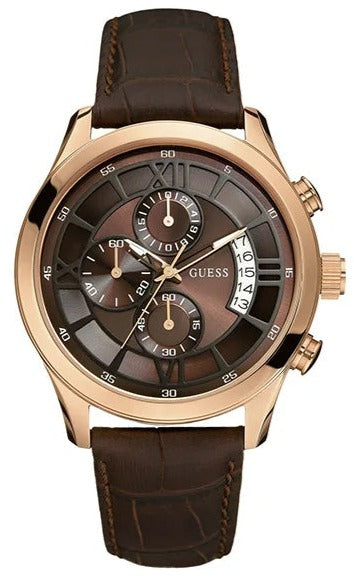 Shop Guess Analog Chronograph Brown Dial Brown Leather Strap Watch For Men - W14052G2 in USA