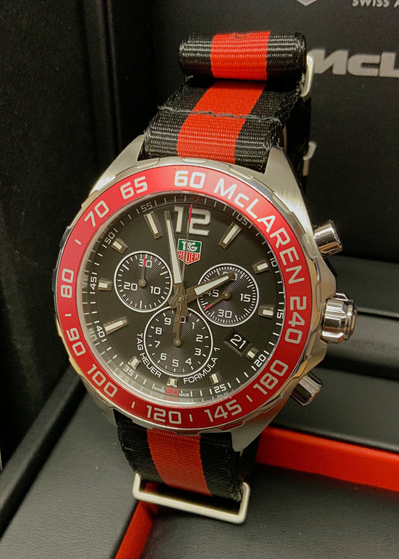 Tag Heuer Formula 1 McLaren Limited Edition Chronograph Black Dial Two Tone NATO Strap Watch for Men - CAZ1112.FC8188 Buy Now By Tag Heuer