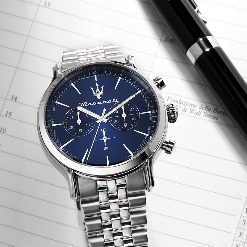 Maserati Epoca Chronograph Blue Dial Silver Steel Strap Watch For Men - R8873618024 Buy Now By Maserati