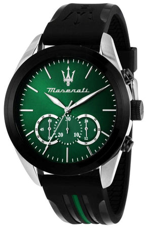 Maserati Traguardo Chronograph Green Dial Black Silicone Strap Watch For Men - R8871612043