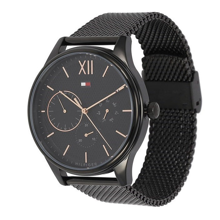 Shop Tommy Hilfiger Damon Quartz Black Dial Black Mesh Bracelet Watch for Men - 1791420 in USA