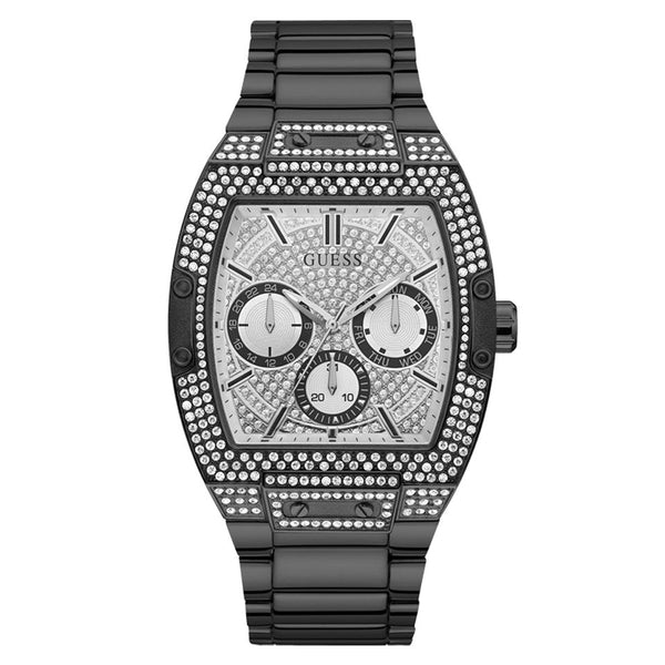 Shop Guess Phoenix Multifunction Crystals Silver Dial Black Steel Strap Watch For Men - GW0094G3 in USA