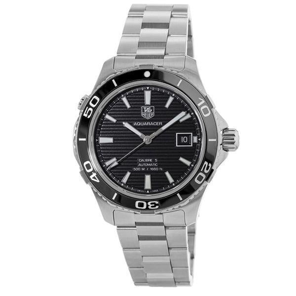 Shop Tag Heuer Aquaracer Caliber 5 Automatic Black Dial Silver Steel Strap Watch for Men - WAK2110.BA0830 in USA