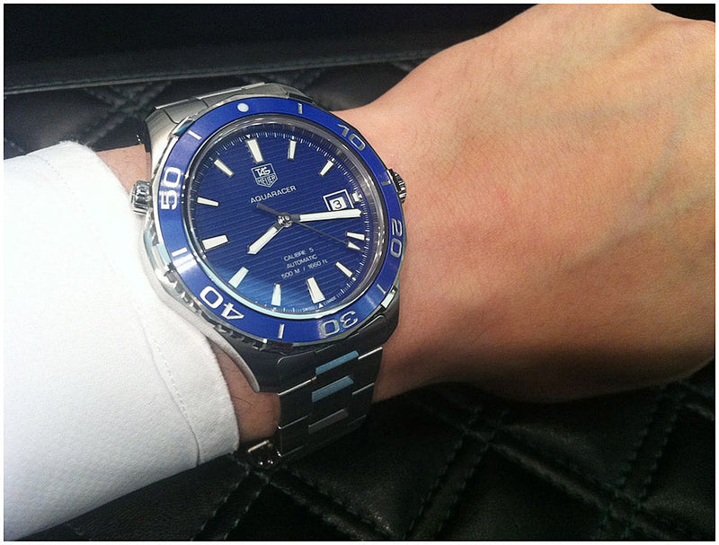 Tag Heuer Aquaracer Calibre 5 Automatic Blue Dial Silver Steel Strap Watch for Men - WAK2111.BA0830 Buy Now By Tag Heuer