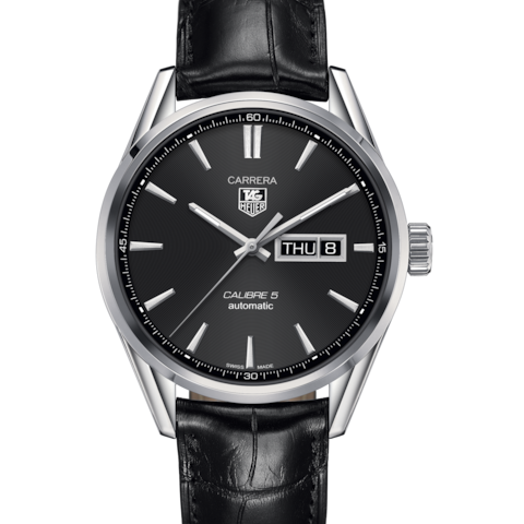Tag Heuer Carrera Automatic 41mm Black Dial Black Leather Strap Watch for Men - WAR201A.FC6266