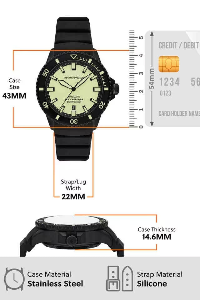 Emporio Armani Sea Explorer Automatic Yellow Dial Black Silicone Strap Watch For Men - AR60085 Buy Now By Emporio Armani