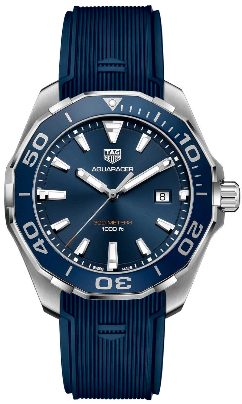 Tag Heuer Aquaracer Quartz Blue Dial Blue Rubber Strap Watch for Men - WAY101C.FT6153 Buy Now By Tag Heuer