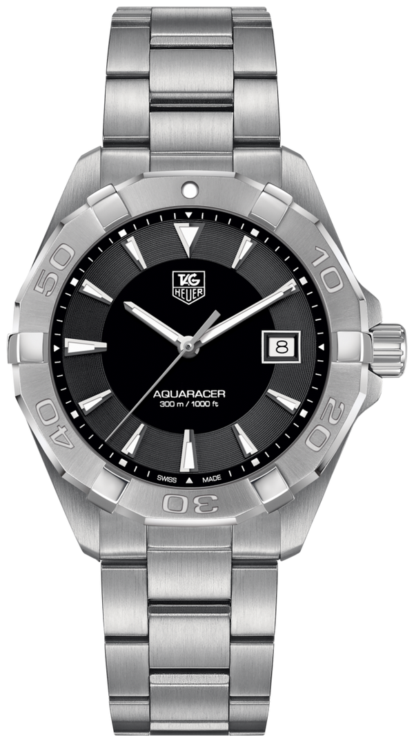 Shop Tag Heuer Aquaracer Quartz Black Dial Silver Steel Strap Watch for Men - WAY1110.BA0928 in USA