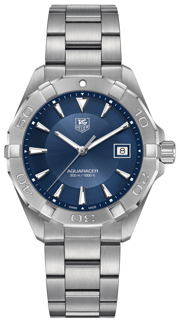 Shop Tag Heuer Aquaracer Quartz Blue Dial Silver Steel Strap Watch for Men - WAY1112.BA0928 in USA