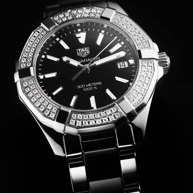 Tag Heuer Aquaracer Quartz Diamonds Black Dial Two Tone Steel Strap Watch for Men - WAY131E.BA0913 Buy Now By Tag Heuer