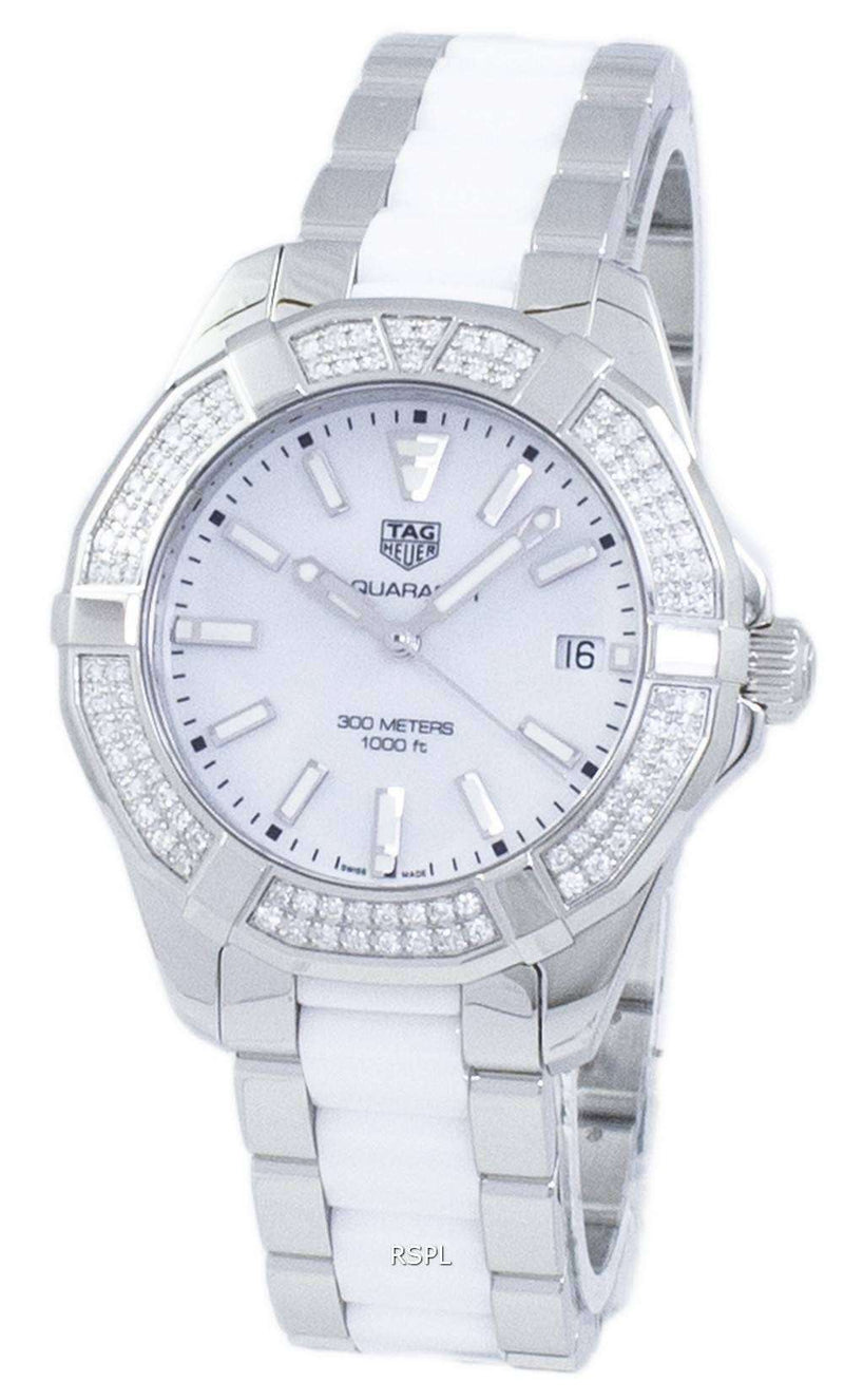 Shop Tag Heuer Aquaracer Diamonds White Dial Two Tone Steel Strap Watch for Women - WAY131F.BA0914 in USA