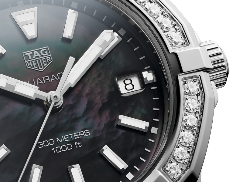 Shop Tag Heuer Aquaracer Quartz Diamonds Black Dial Silver Steel Strap Watch for Women - WAY131P.BA0748 in USA
