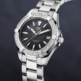 Shop Tag Heuer Aquaracer Quartz Diamonds Black Dial Silver Steel Strap Watch for Women - WAY131P.BA0748 in USA