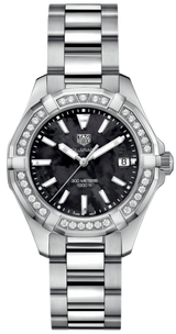 Shop Tag Heuer Aquaracer Quartz Diamonds Black Dial Silver Steel Strap Watch for Women - WAY131P.BA0748 in USA