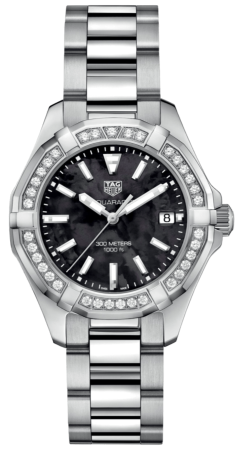 Shop Tag Heuer Aquaracer Quartz Diamonds Black Dial Silver Steel Strap Watch for Women - WAY131P.BA0748 in USA