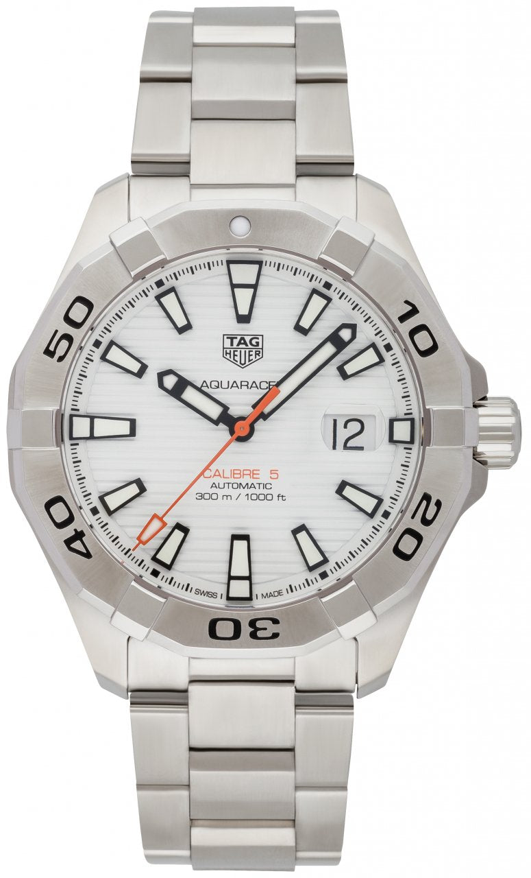 Shop Tag Heuer Aquaracer Calibre 5 Automatic White Dial Silver Steel Strap Watch for Men - WAY2013.BA0927 in USA