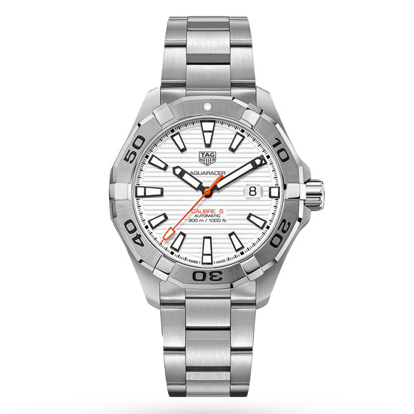 Shop Tag Heuer Aquaracer Calibre 5 Automatic White Dial Silver Steel Strap Watch for Men - WAY2013.BA0927 in USA