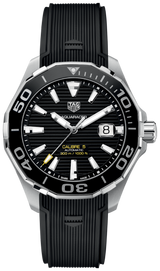 Shop Tag Heuer Aquaracer Calibre 5 Automatic Black Dial Black Rubber Strap Watch for Men - WAY201A.FT6142 in USA