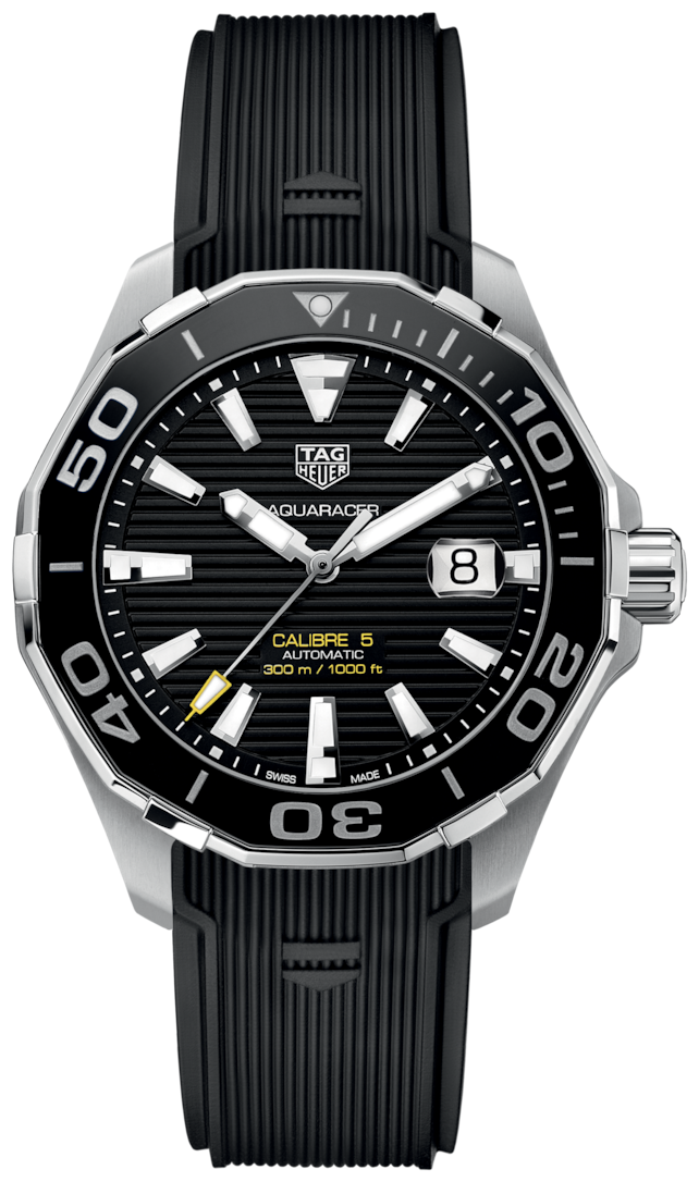Shop Tag Heuer Aquaracer Calibre 5 Automatic Black Dial Black Rubber Strap Watch for Men - WAY201A.FT6142 in USA