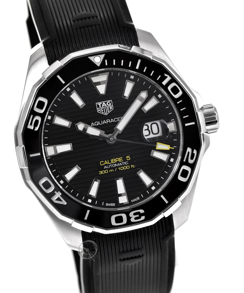Shop Tag Heuer Aquaracer Calibre 5 Automatic Black Dial Black Rubber Strap Watch for Men - WAY201A.FT6142 in USA
