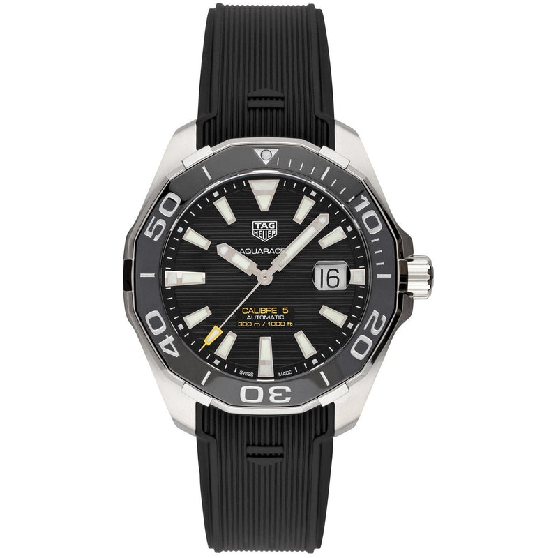 Shop Tag Heuer Aquaracer Calibre 5 Automatic Black Dial Black Rubber Strap Watch for Men - WAY201A.FT6142 in USA