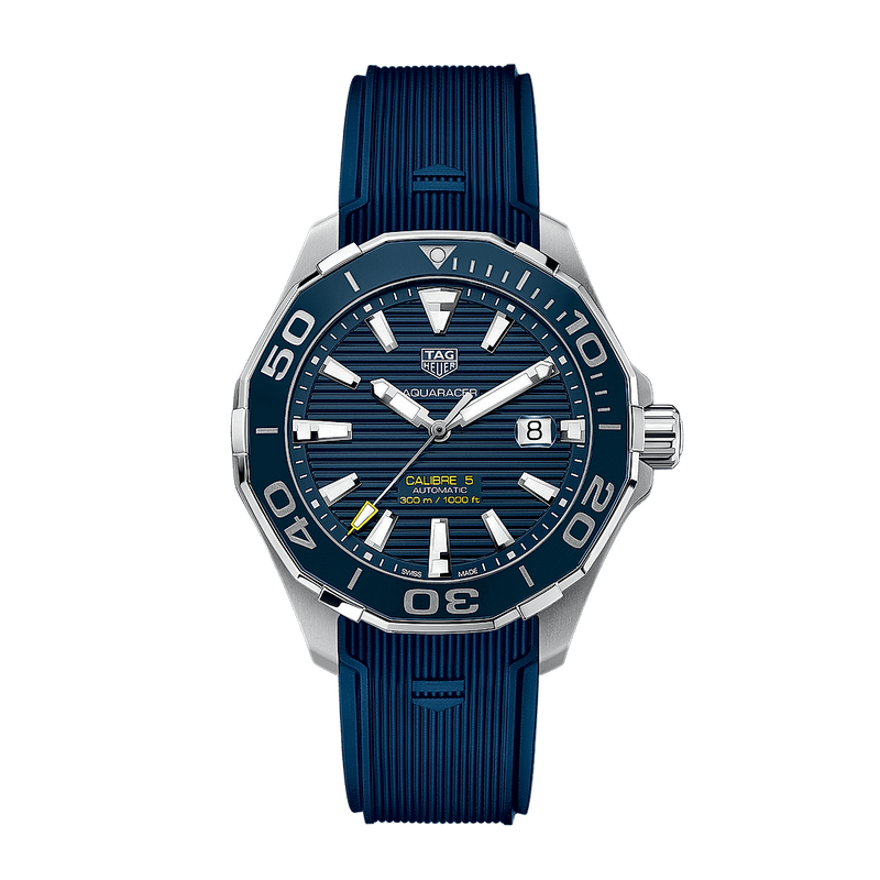 Tag Heuer Aquaracer Calibre 5 Automatic Blue Dial Blue Rubber Strap Watch for Men - WAY201B.FT6150 Buy Now By Tag Heuer