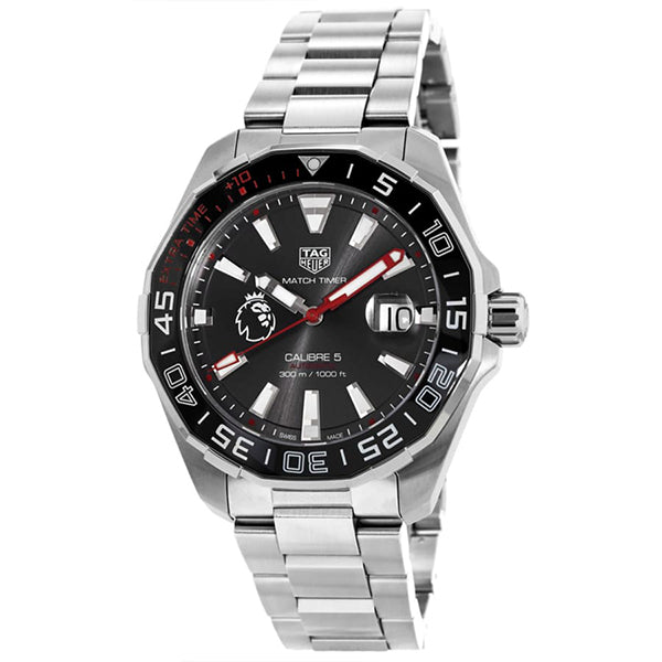 Shop Tag Heuer Aquaracer Calibre 5 Premiere League Edition Black Dial Silver Stainless Steel Watch for Men - WAY201D.BA0927 in USA
