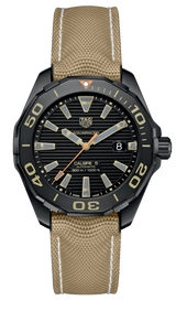 Shop Tag Heuer Aquaracer 300 Calibre 5 Automatic Black Dial Brown Fabric Strap Watch for Men - WAY208C.FC6383 in USA