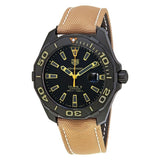 Shop Tag Heuer Aquaracer 300 Calibre 5 Automatic Black Dial Brown Fabric Strap Watch for Men - WAY208C.FC6383 in USA