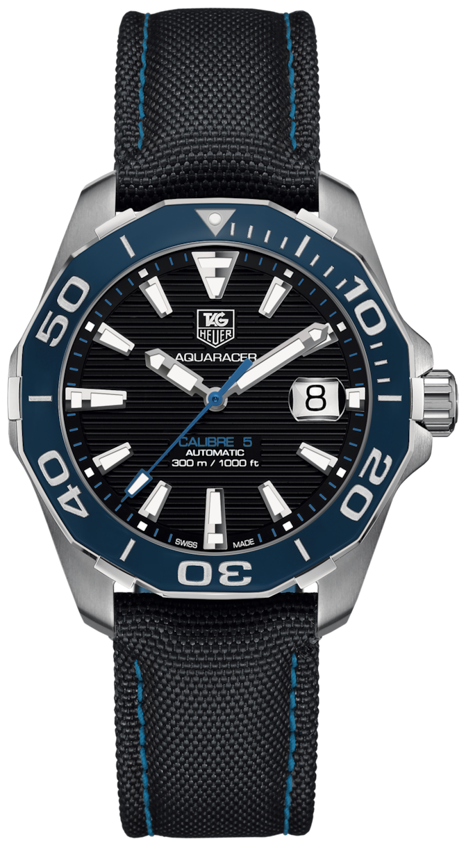 Tag Heuer Aquaracer Calibre 5 Automatic Black Dial Black Nylon Strap Watch for Men - WAY211B.FC6363