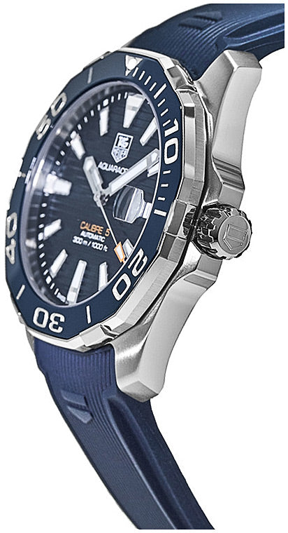 Shop Tag Heuer Aquaracer Calibre 5 Blue Dial Blue Silicone Strap Watch for Men - WAY211C.FT6155 in USA